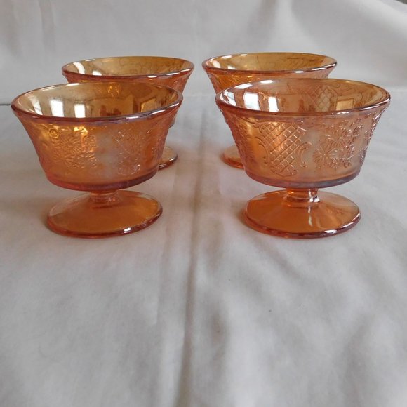 Federal Glass Normandie Bouquet Lattice Sunburst Iridescent 4 Sherbet Dish Bowl - Picture 1 of 4